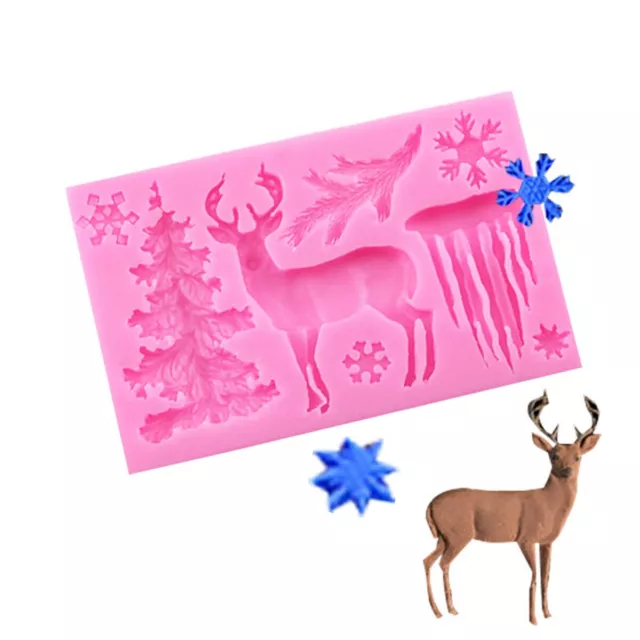 Christmas Tree Deer Silicone Fondant Mould Cake Sugarcraft Chocolate Baking Mold