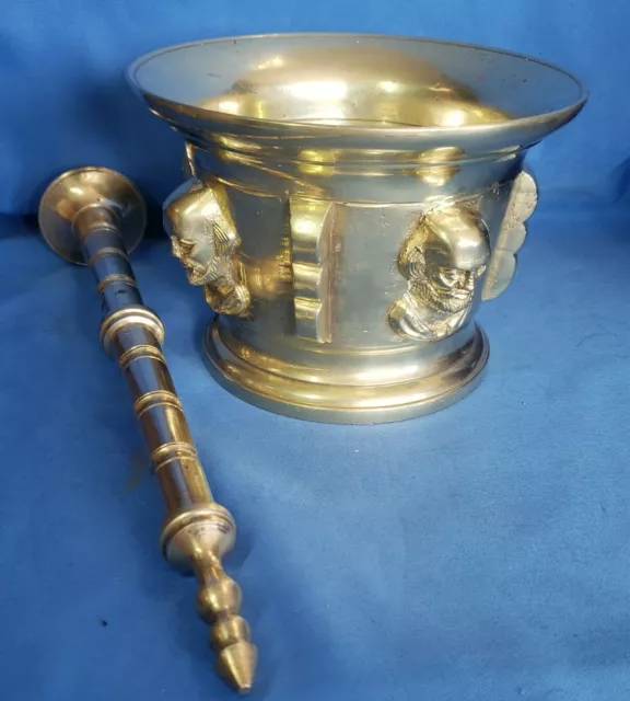 Richard Klein Bronze Ormolu Mortar Pestle Faces Apothecary Medical