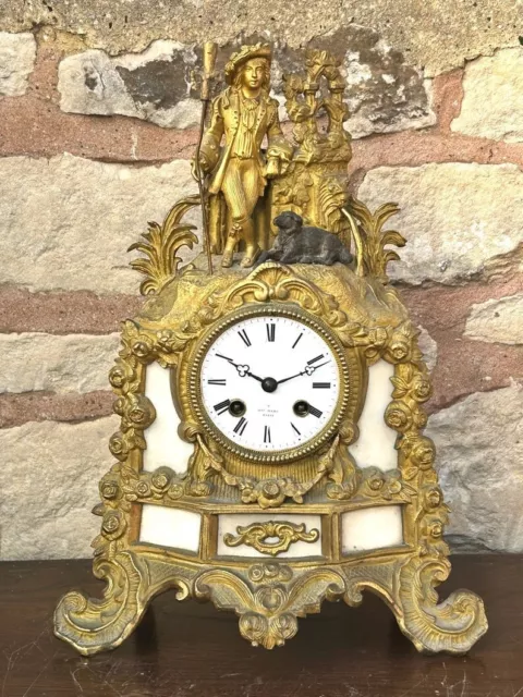 Original Antique French Ormolu Bronze Figural Striking 8-Day Mantle Clock c1900