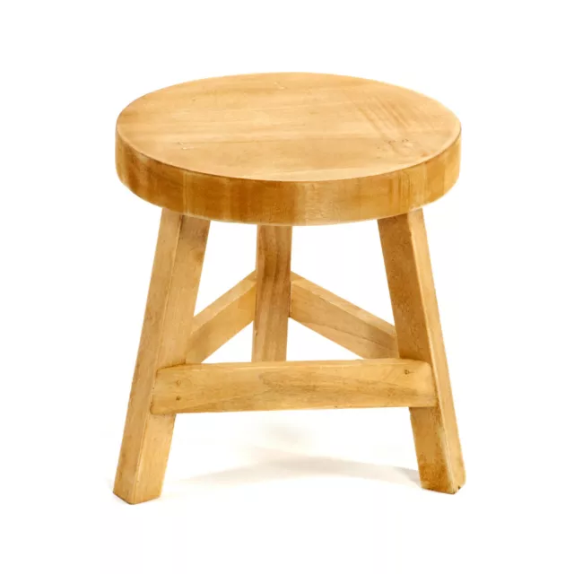 Taburete de tres patas de madera en mal estado elegante para sala de juegos infantil banco marrón 23 cm de alto