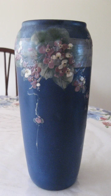 WELLER POTTERY BLUE Decorated Hudson 10 1/2" Vase Mint $299.99 - PicClick