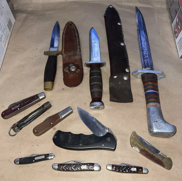 Lot Of Hunting Knives & Pocket Knives Ka-Bar Schrade Smith & Wesson & More