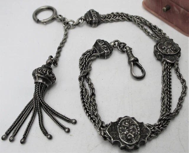 Antique Late C19th French or Italian Silver Albertina Pocket Watch Albert Chain.