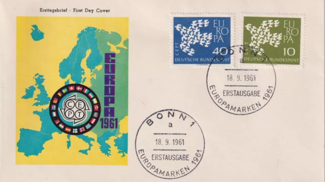 BRD FDC MiNr 367x-368x (2ab) Europa (CEPT) 1961 Vereinigung-Gemeinschaft-Politik