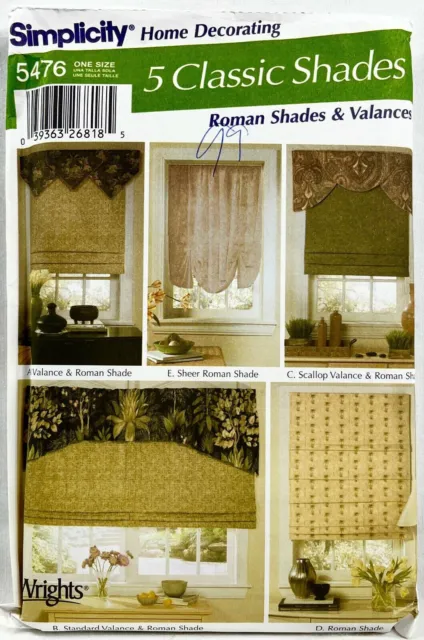 2003 Simplicity Sewing Pattern 5476 Roman Window Shades+Valances 5 Styles 11171