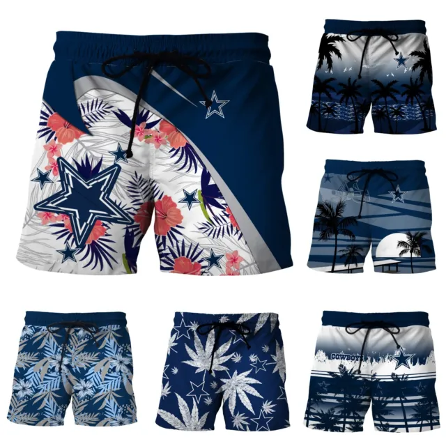Dallas Cowboys Men's Hawaiian Beach Shorts Drawstring Swim Trunks with Pockets