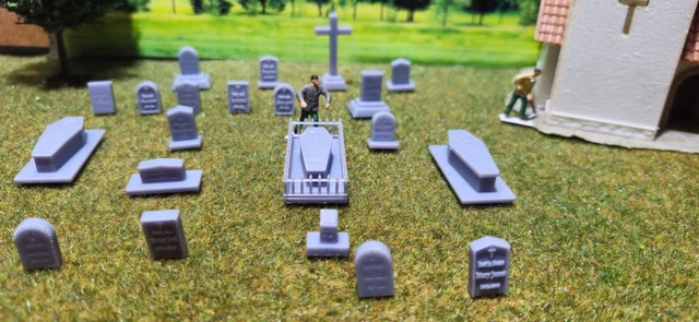 00 Gauge 1:76 Scale Cemetery Grave Stones – 20x 3D Printed Resin Headstones – Model Scenery - View #2