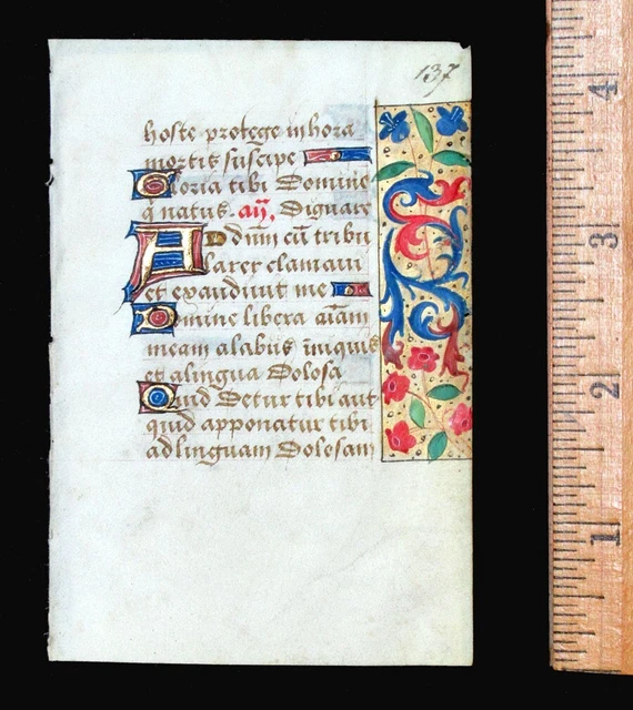 c. 1500 MEDIEVAL BOOK OF HOURS LEAF, FRANCE, ILLUMINATED MANUSCRIPT on VELLUM c. 1500 MEDIEVAL BOOK OF HOURS LEAF, FRANCE, ILLUMINATED MANUSCRIPT on VELLUM
