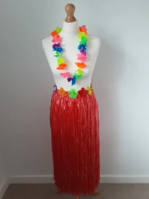 Hawaiian Hula Skirt Ladies And Lei Long 80Cm Fancy Dress Costume