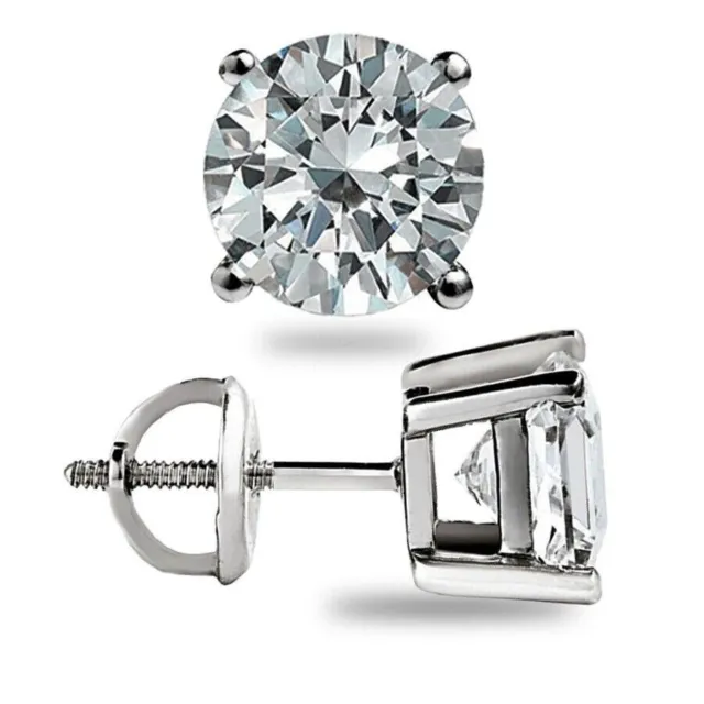 4 Ct Round Cut Moissanite FL/D Stud Earrings 14K White Gold 8mm Screw Back NEW