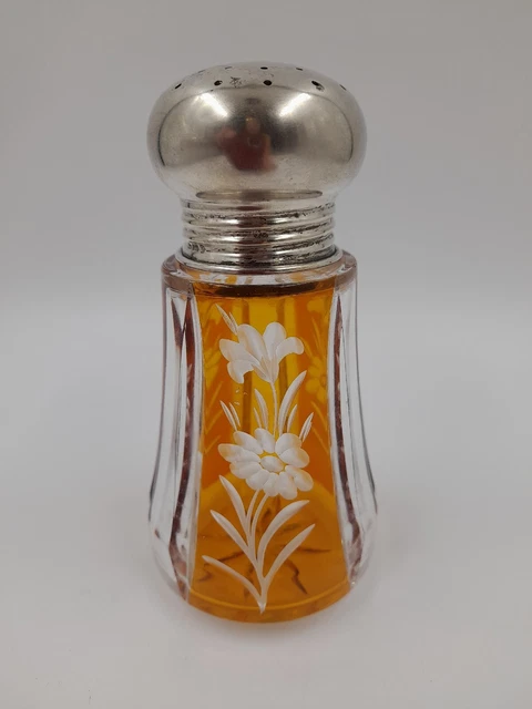 Antiker Muffineer, Zucker-Shaker, Streuer, 800Silber, Kristall, Floral, Buntglas