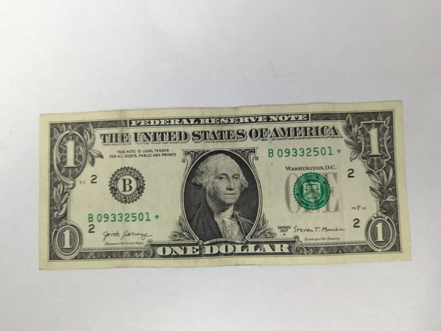 1 dollar bill star note series 2017A serial B09332501