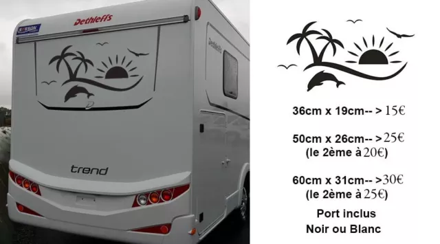 *  Sticker  pour Camping Car  -- Palmier Soleil Dauphin -- 3 Tailles --   *