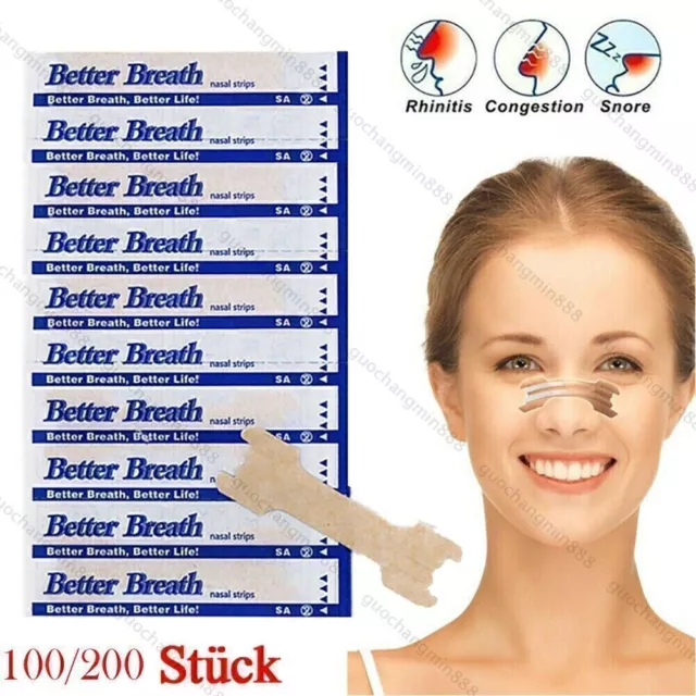 100-200 Nasenpflaster "Better Breath" Nasenstrips Besser Atmen Anti Schnarchen *