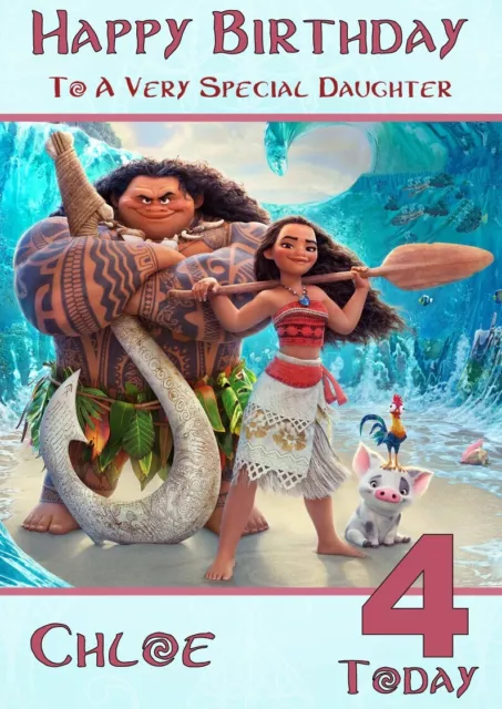 Personalised Birthday card Moana any name/relation/age