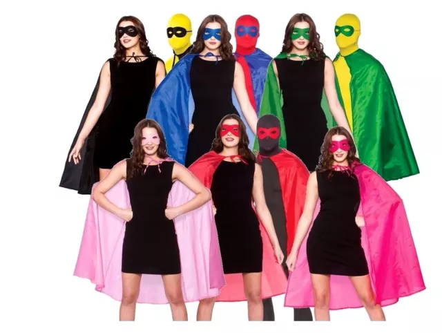 Adult SUPERHERO CAPE WITH MASK Hen Stag Party Fancy Dress Halloween Unisex