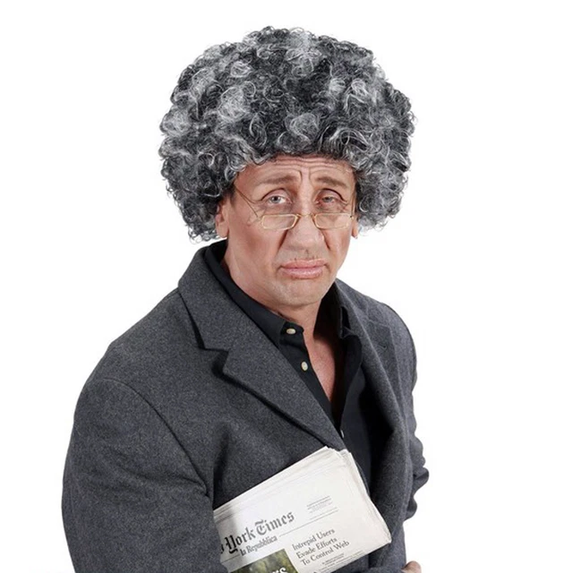 Elderly Afro Grey Silver Wig Gangsta Granny Professor OAP Granddad Fancy Dress