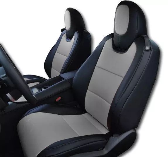 For Chevy Camaro 2010-2015 Black/Grey Iggee S.leather Custom Front Seat Covers