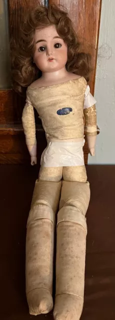 Vintage Early 1900's Darling Doll Leather Bisque Porcelain & Cloth 25" Jointed