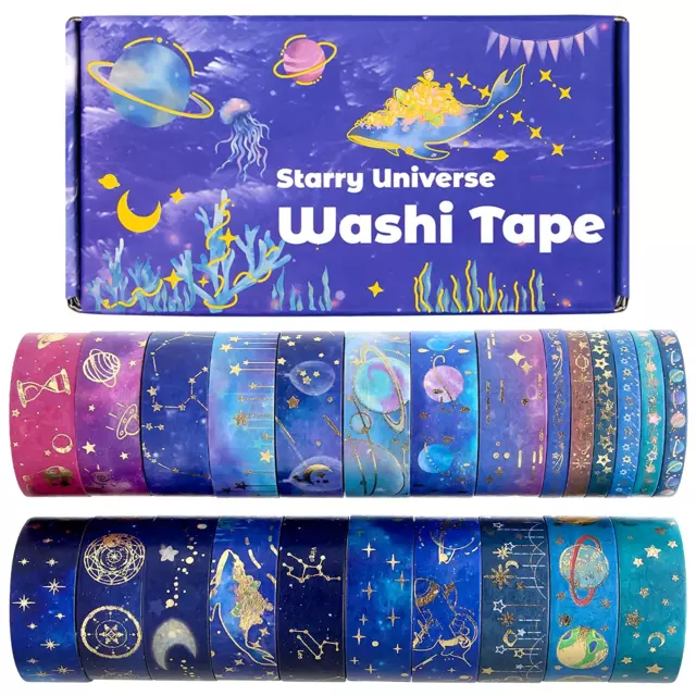 24 Rolls Washi Tape Set - Gold Foil Galaxy Decorative Masking Tape Constellation