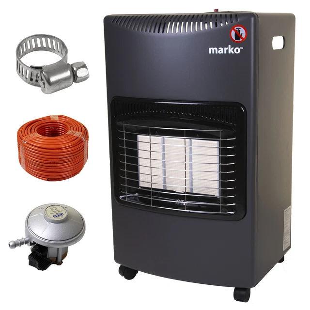 GAS HEATER PORTABLE Freestanding Wheeled Calor Fire Butane Hose Clamp