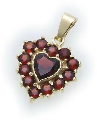 Pendentif Avec Grenat En or Véritable 333 8kt Cœur Forme de Coeur Jaune