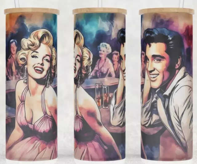 Frosted Glass Elvis Presley & Marilyn Monroe Watercolor Cup Mug Tumbler 25oz