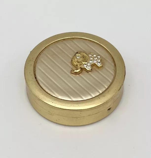 Vintage Pillendose Elefant Schmuckbox Strass Steine Gold Schatulle RAR #1501 3