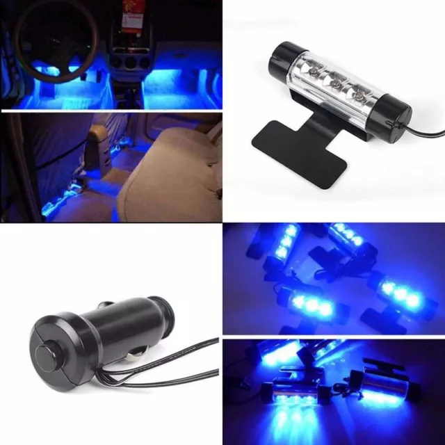 4x 3 LED Blue Car Interior Light 12V Glow Decorative Atmosphere Lights Lamp T Sp