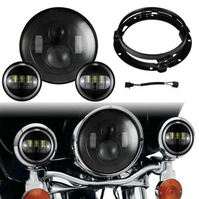 7" LED Projector Headlight +4.5" Angel Eye Passing Lights For HarleyDavidson US
