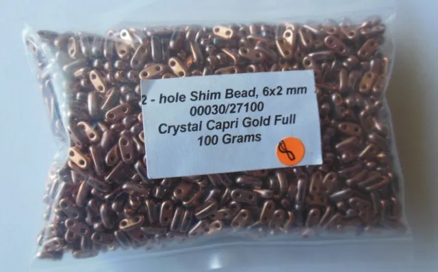 SHIM BEADS 2-HOLE 6X2MM CRYSTAL CAPRI GOLD FULL 100 gr 00030/27100
