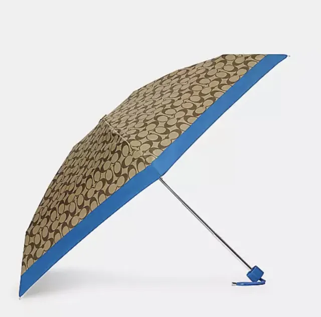 NWT Coach UV Protection Mini Signature Umbrella ,Khaki/racer Blue