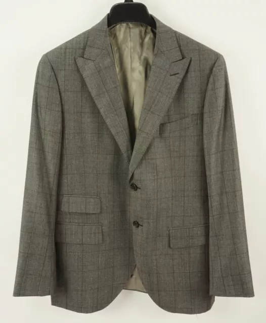 Luigi Bianchi Mantova Loro Piana Super 130s Mens 42R Gray Windowpane Peak Blazer