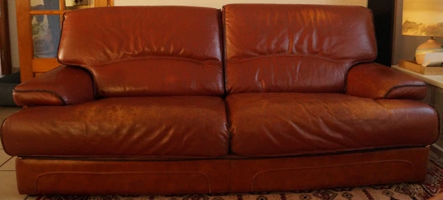Canapé Roche Bobois 3 places cuir beige – bon état – 2,30 m - Ameublement