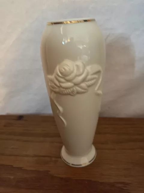 LENOX Rose Blossom Bud Vase Ivory Porcelain 24k Gold Trim 6" Tall