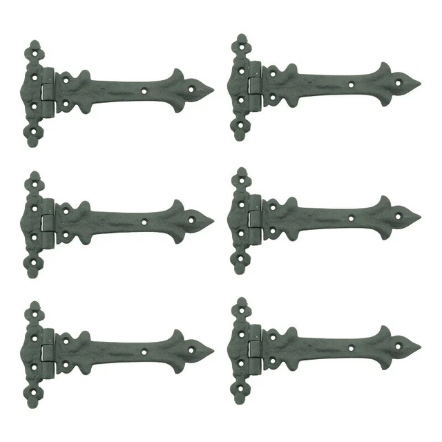 Black Wrought Iron Door Strap Hinge 7" L Spear Tip Flush Mount Pack of 6