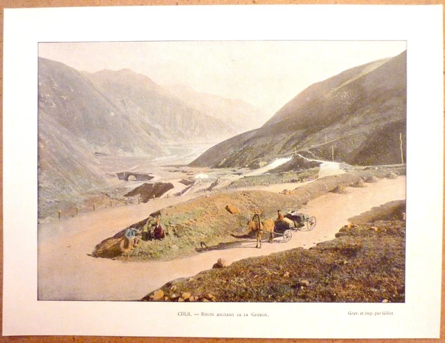CAUCASE - Route militaire près de la Géorgie - Gravure fin 19ème Photochromie