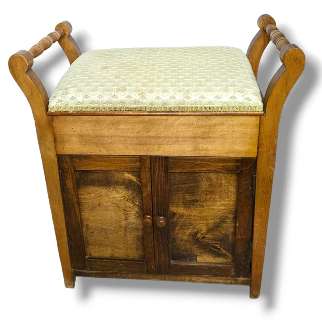 Antique Entry-Way Single Bench, With Storage - Piano Stool Beautiful Woodgrain