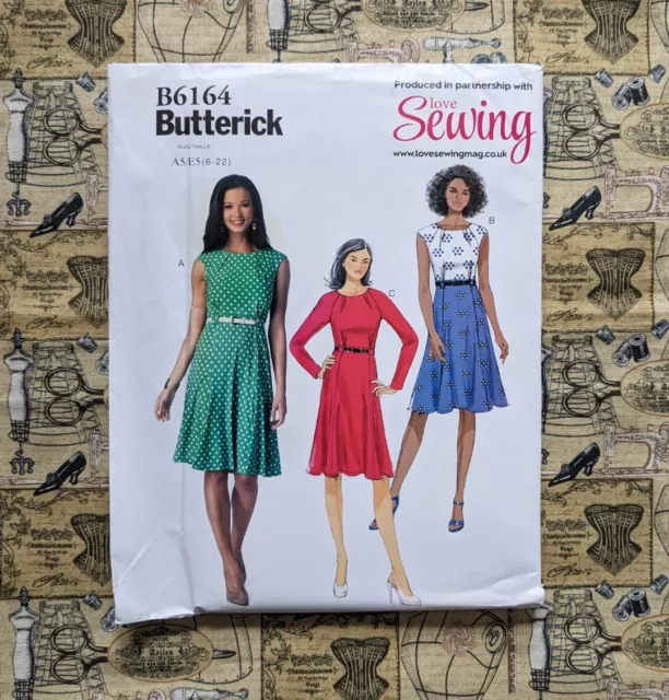 Butterick Nähmuster 6164, Tee/Sommer Kleid Passform & Fackel, Größen 6-222, ungeschnitten