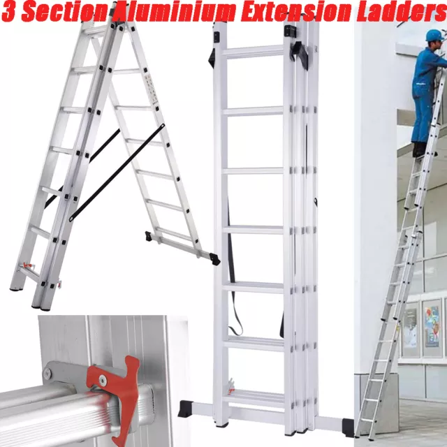 Telescoping Combination Ladder 3 Section Aluminium Extension Ladders Heavy Duty