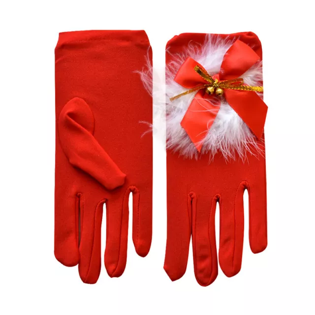 Santa Claus Festive Gloves White Fur Fancy Dress Party Short Red Santa Gloves