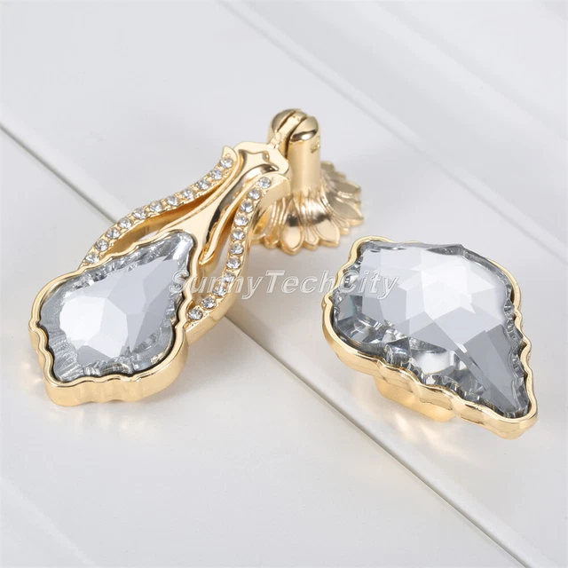 2x European Cabinet Door Drop Knobs Crystal Kitchen Drawer Closet Pull Handles