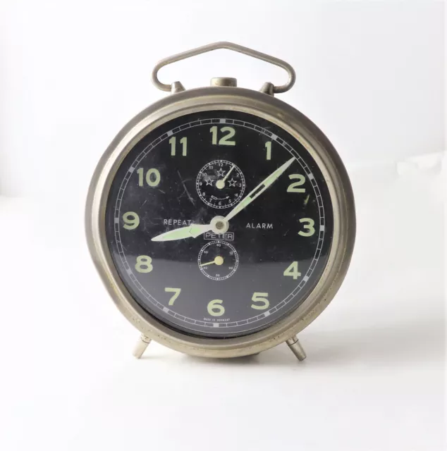 Vintage Peter Repeat Large Alarm Clock German Glow In Dark Wind Up Alarm Clock