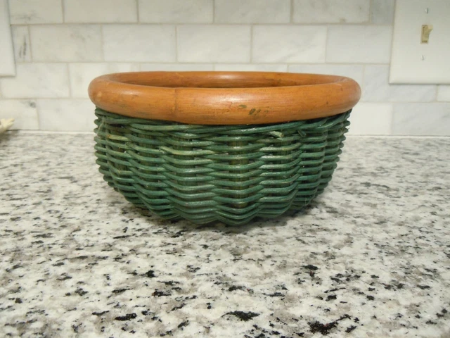 CESTA DANSK VERDE OSCURO con RIEL DE MADERA 8"" DIÁMETRO X 3,75"" ALTO