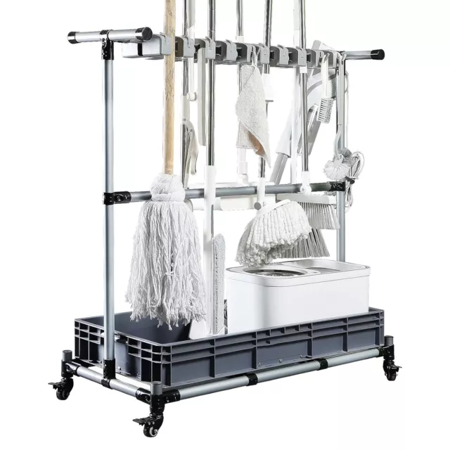 Gray Removable Cleaning Cart Mop Rack Broom Hanger School Clean Storage Tools