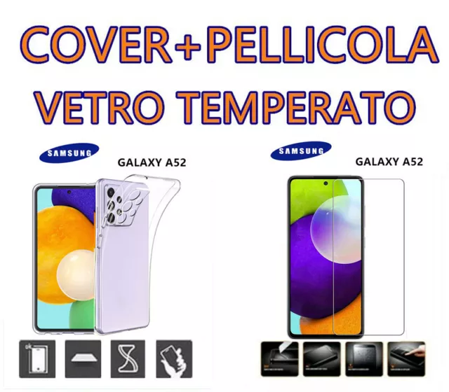 COVER CUSTODIA SILICONE per   Samsung Galaxy A52 4G/5G/A52S+ PELLICOLA VETRO