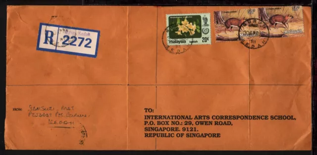 MALAYSIA KEDAH 1985 GURUM REGISTERED COVER $1.20 Rate to SINGAPORE (L184)