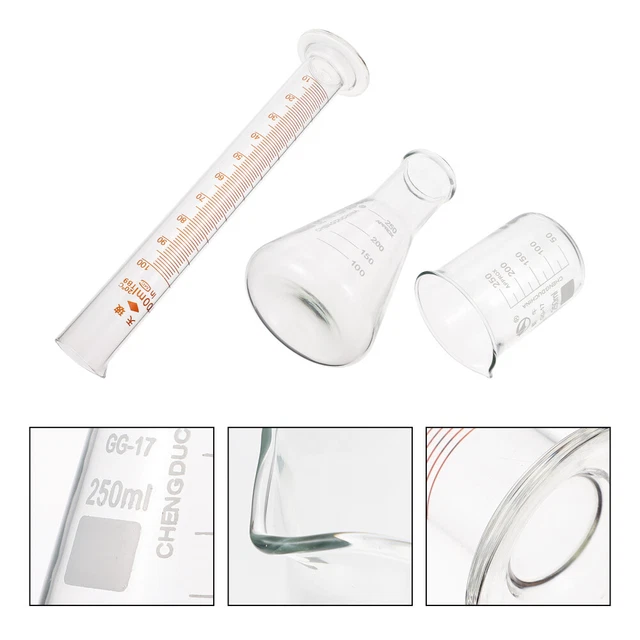 LABORATORY CONICAL FLASK Graduated Cylinder Erlenmeyer Glass 31.19