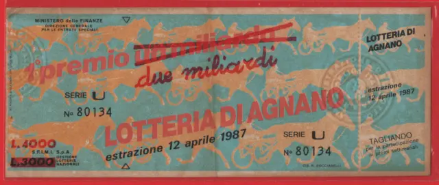 Biglietto Lotteria Di Agnano Anno 1987 Con Tagliandi