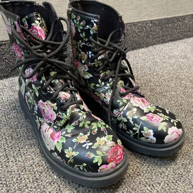 Mossimo Supply Co. Boots Womens Floral Print Combat Style Lace Up Sz 11